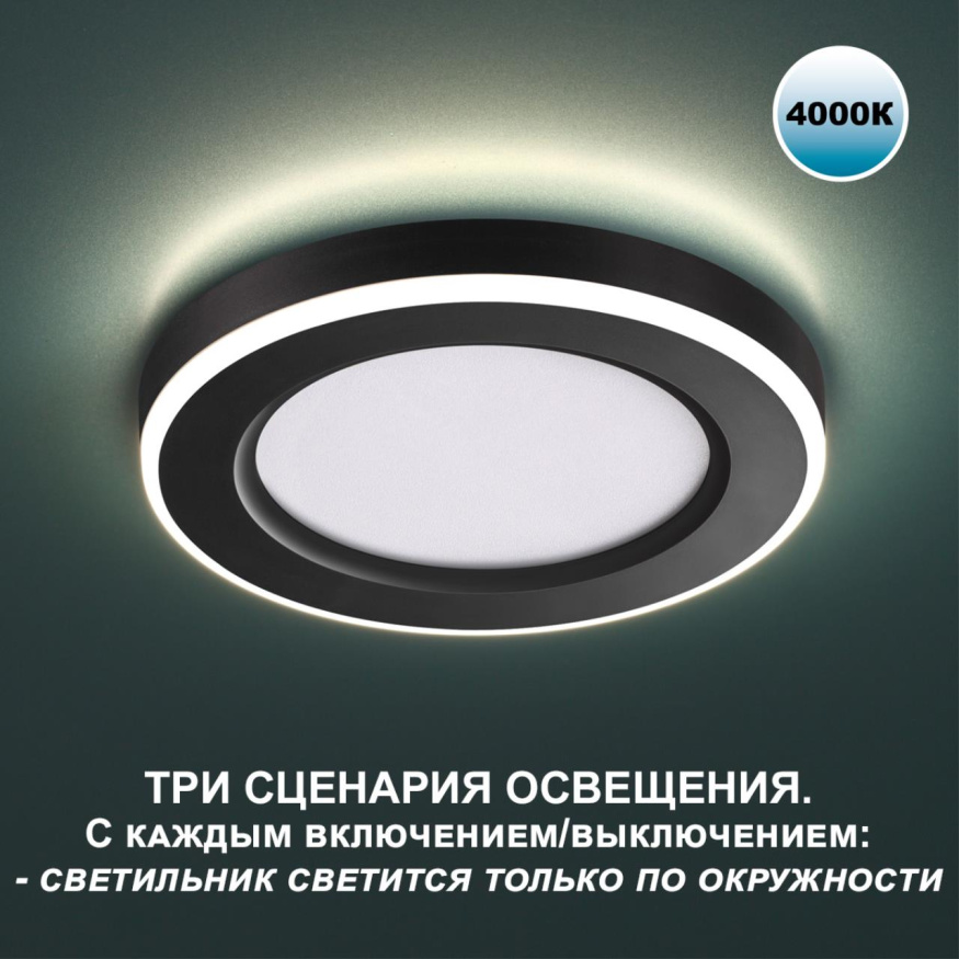 Светильник встраиваемый светодиодный (три сценария работы) NOVOTECH 359017 SPAN лофт, минимализм, хай-тек черный 18W+6W
