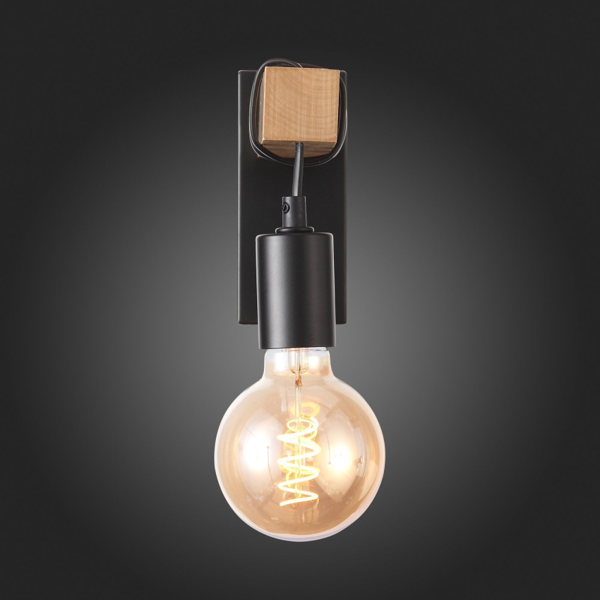 SL1142.401.01 Светильник настенный Черный, Светлое дерево E27 1*60W BAGETTI EVOLUCE