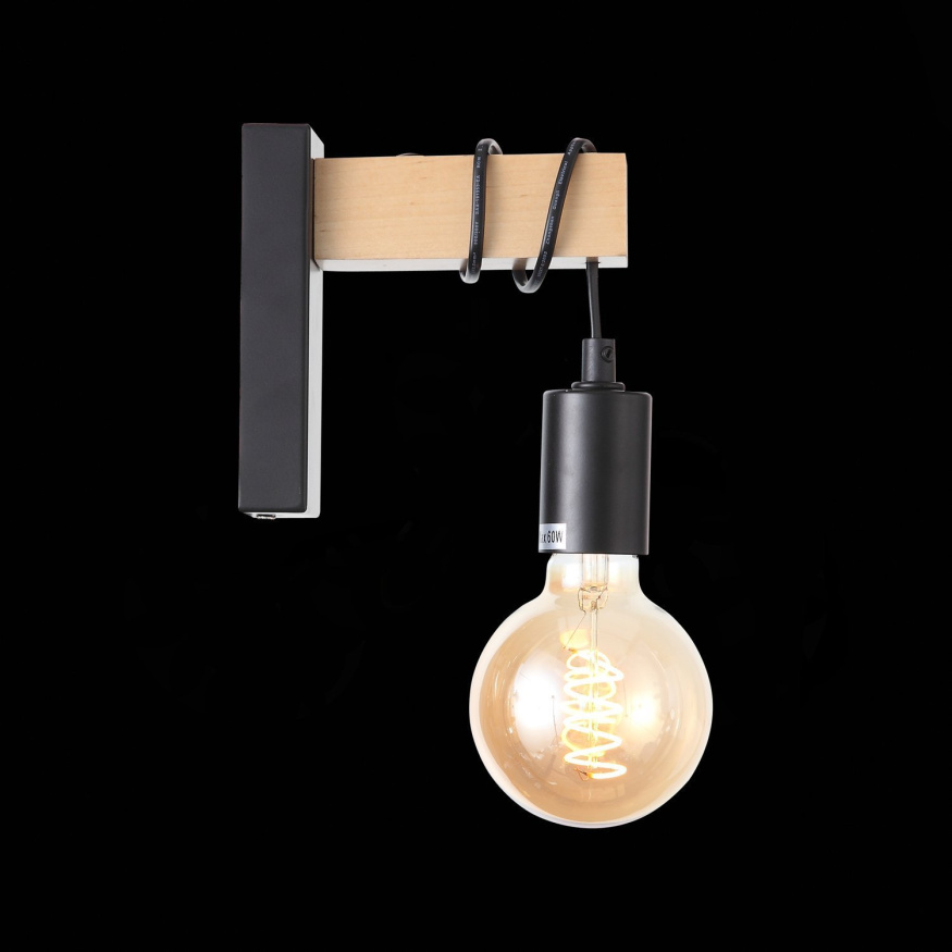 SL1142.401.01 Светильник настенный Черный, Светлое дерево E27 1*60W BAGETTI EVOLUCE