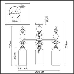 Люстра потолочная ODEON LIGHT EXCLUSIVE 4855/3C BIZET E14 3*40W золото/разноцветный классический