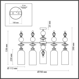 Люстра ODEON LIGHT EXCLUSIVE 4893/5C BIZET E14 5*40W хром/раноцветн./керамика/стекло классический