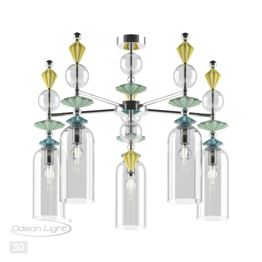 Люстра ODEON LIGHT EXCLUSIVE 4893/5C BIZET E14 5x40W хром/раноцветн./керамика/стекло классический