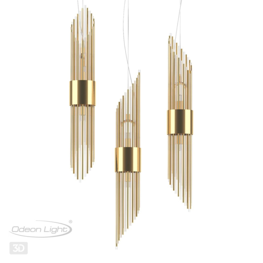 Подвес ODEON LIGHT 4847/2 FLAMBI ар деко золото/металл/стекло 2x40W