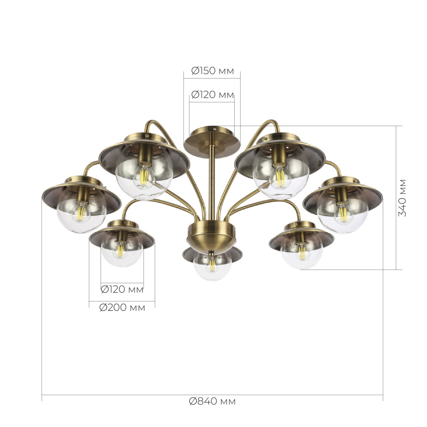 SLE110102-07 Светильник потолочный Античная бронза/Прозрачный E14 7*40W GARONNI EVOLUCE