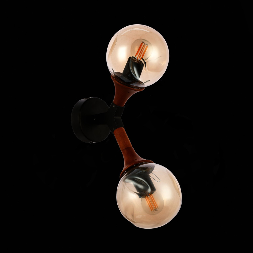 SLE109401-01 Светильник настенный Черный, Темное дерево/Прозрачный, Янтарный E27 2*60W RAQUEL EVOLUCE