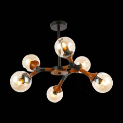 SLE109402-06 Светильник потолочный Черный, Темное дерево/Прозрачный, Янтарный E27 6*60W RAQUEL EVOLUCE