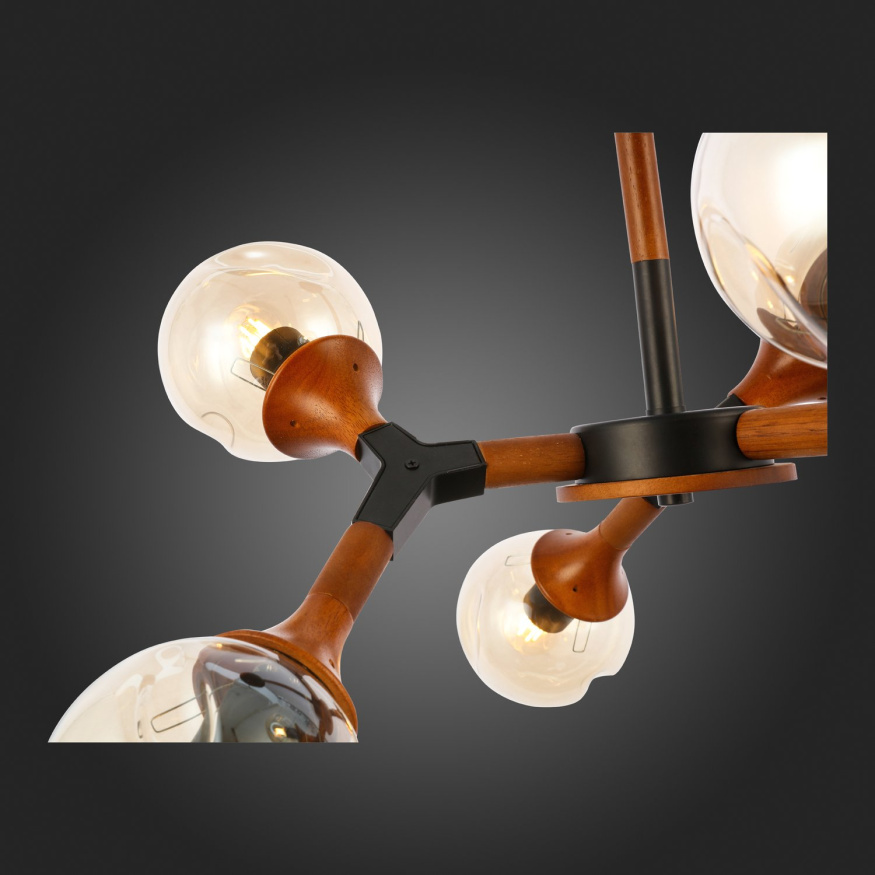 SLE109402-06 Светильник потолочный Черный, Темное дерево/Прозрачный, Янтарный E27 6*60W RAQUEL EVOLUCE