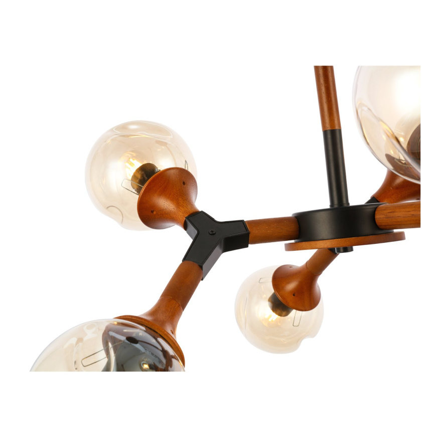 SLE109402-06 Светильник потолочный Черный, Темное дерево/Прозрачный, Янтарный E27 6*60W RAQUEL EVOLUCE