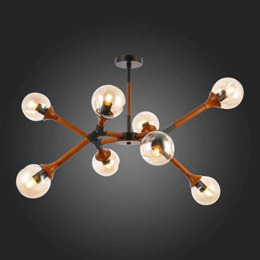 SLE109402-08 Светильник потолочный Черный, Темное дерево/Прозрачный, Янтарный E27 8*60W RAQUEL EVOLUCE