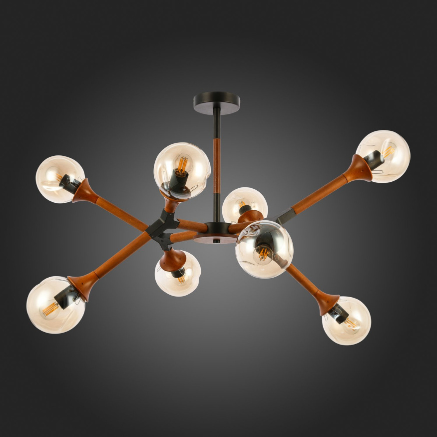 SLE109402-08 Светильник потолочный Черный, Темное дерево/Прозрачный, Янтарный E27 8*60W RAQUEL EVOLUCE