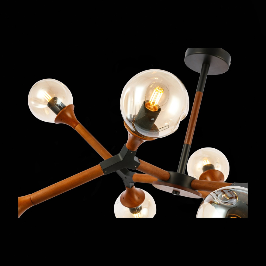 SLE109402-08 Светильник потолочный Черный, Темное дерево/Прозрачный, Янтарный E27 8*60W RAQUEL EVOLUCE