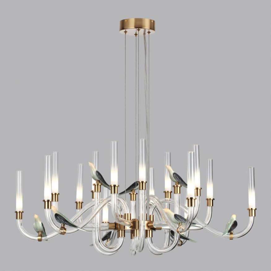 Люстра ODEON LIGHT EXCLUSIVE 5431/37L LARK неоклассика золотой (под латунь)/бежевый/зеленый/белый градиент 37