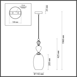 Подвес ODEON LIGHT EXCLUSIVE 4893/1B BIZET E14 1*40W золото/раноцветн./керамика/стекло классический