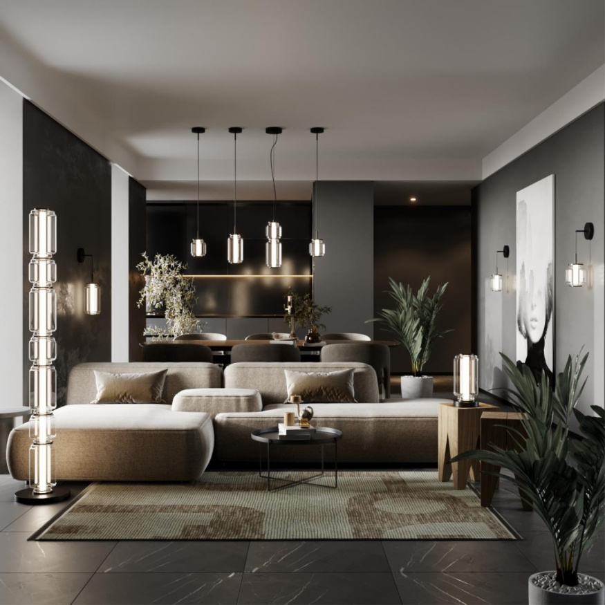 Торшер ODEON LIGHT EXCLUSIVE 5409/53FL JAM хай-тек черный/прозрачный 53W