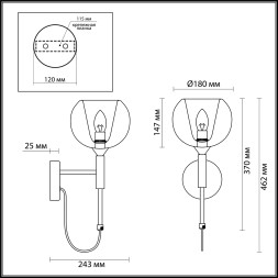 Бра ODEON LIGHT 4696/1W LEVA E14 1*40W медный модерн