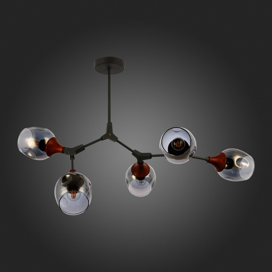 SLE113402-05 Светильник потолочный Серый, Темное дерево/Зеркальный E27 5*60W CIOTOLLA EVOLUCE